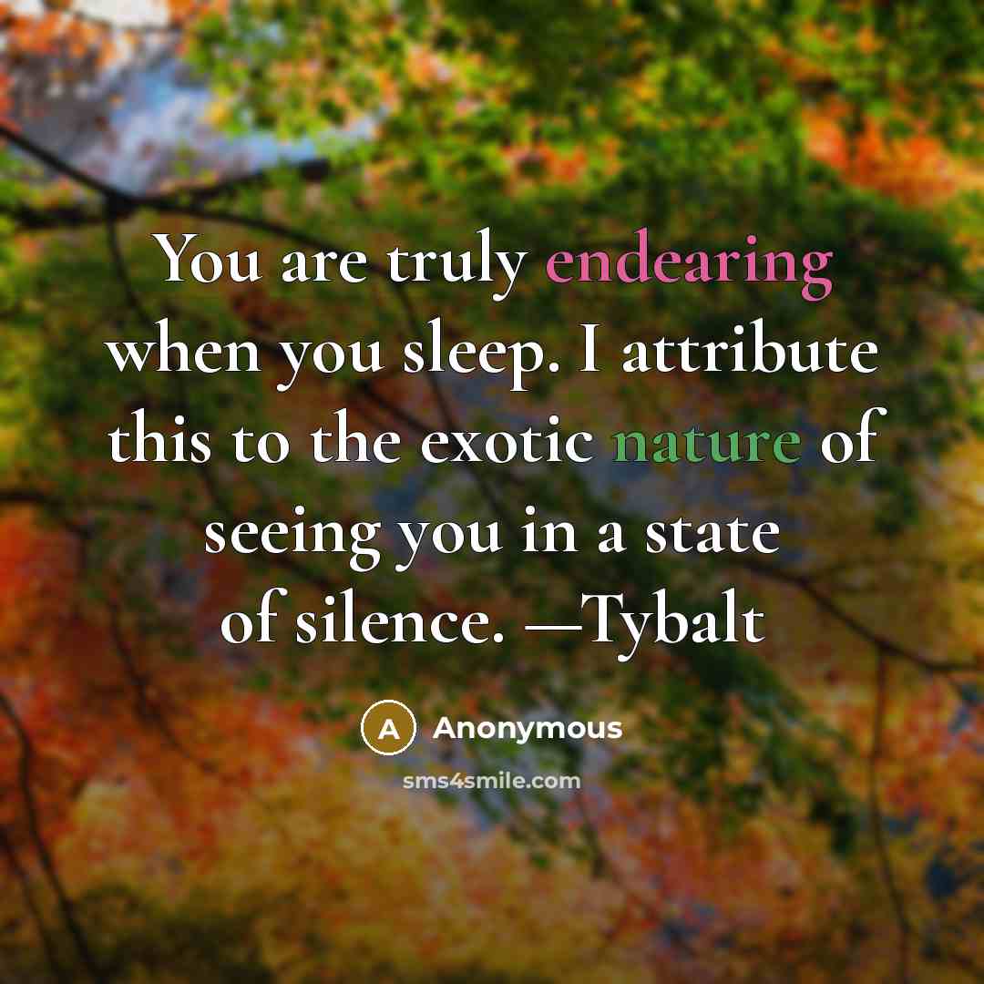 “You are truly endearing when you sleep. I attribute this to the exotic nature of seeing you in a state of silence. —Tybalt” quote by Anonymous