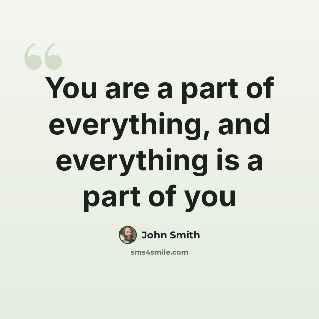 “You are a part of everything, and everything is a part of you” quote by John Smith