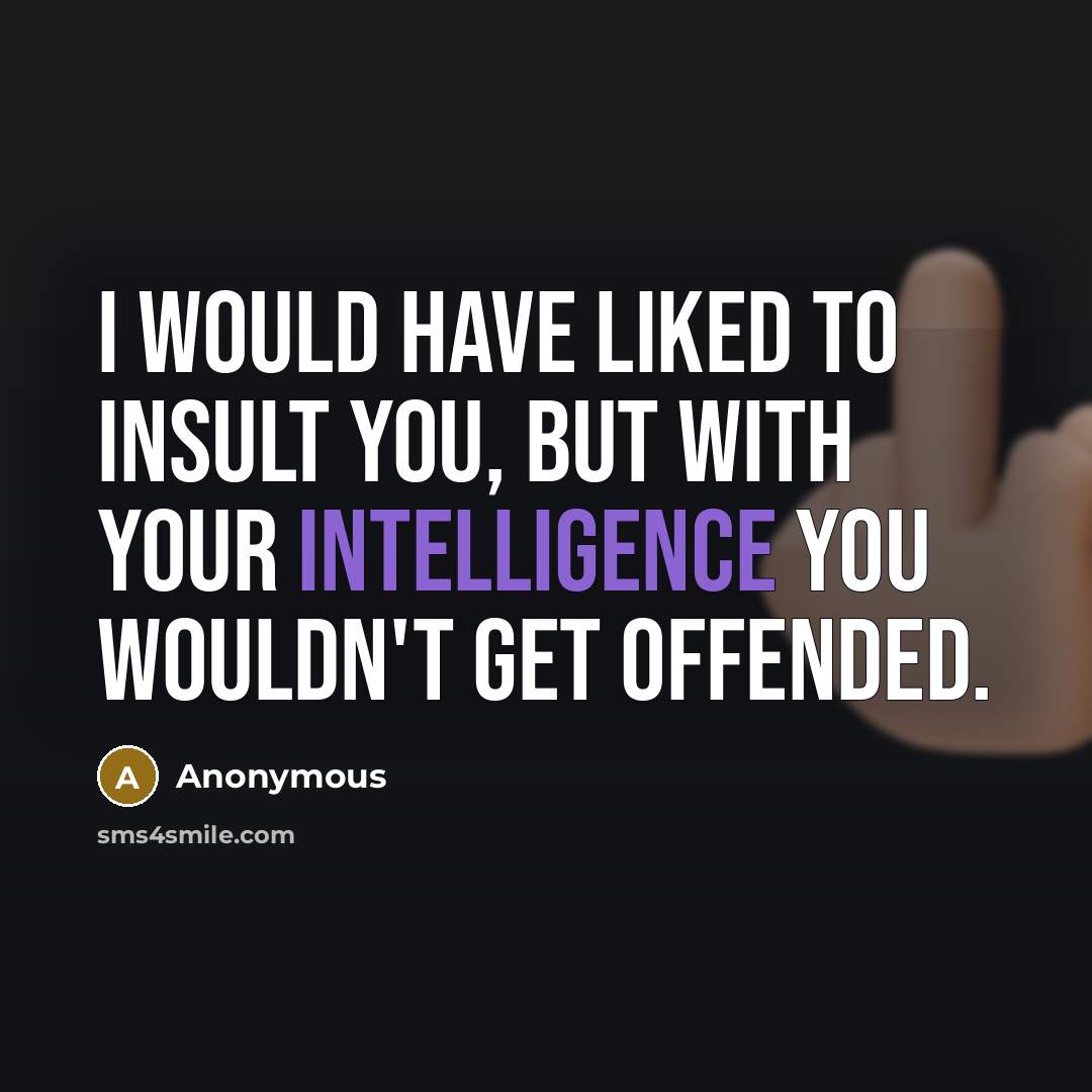 “I would have liked to insult you, but with your intelligence you wouldn't get offended.” quote by Anonymous