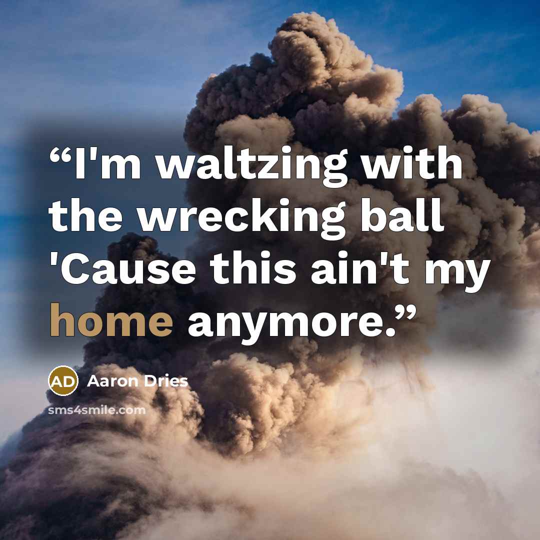 “I'm waltzing with the wrecking ball 'Cause this ain't my home anymore.” quote by Aaron Dries