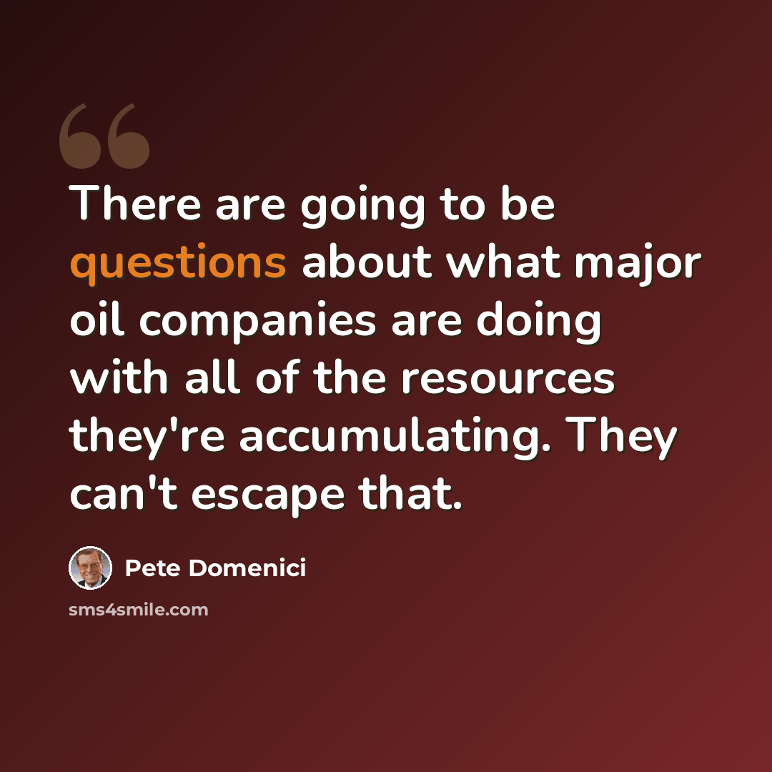 “There are going to be questions about what major oil companies are doing with all of the resources they're accumulating. They can't escape that.” quote by Pete Domenici