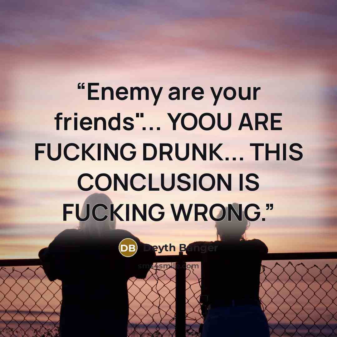 “Enemy are your friends"... YOOU ARE FUCKING DRUNK... THIS CONCLUSION IS FUCKING WRONG.” quote by Deyth Banger
