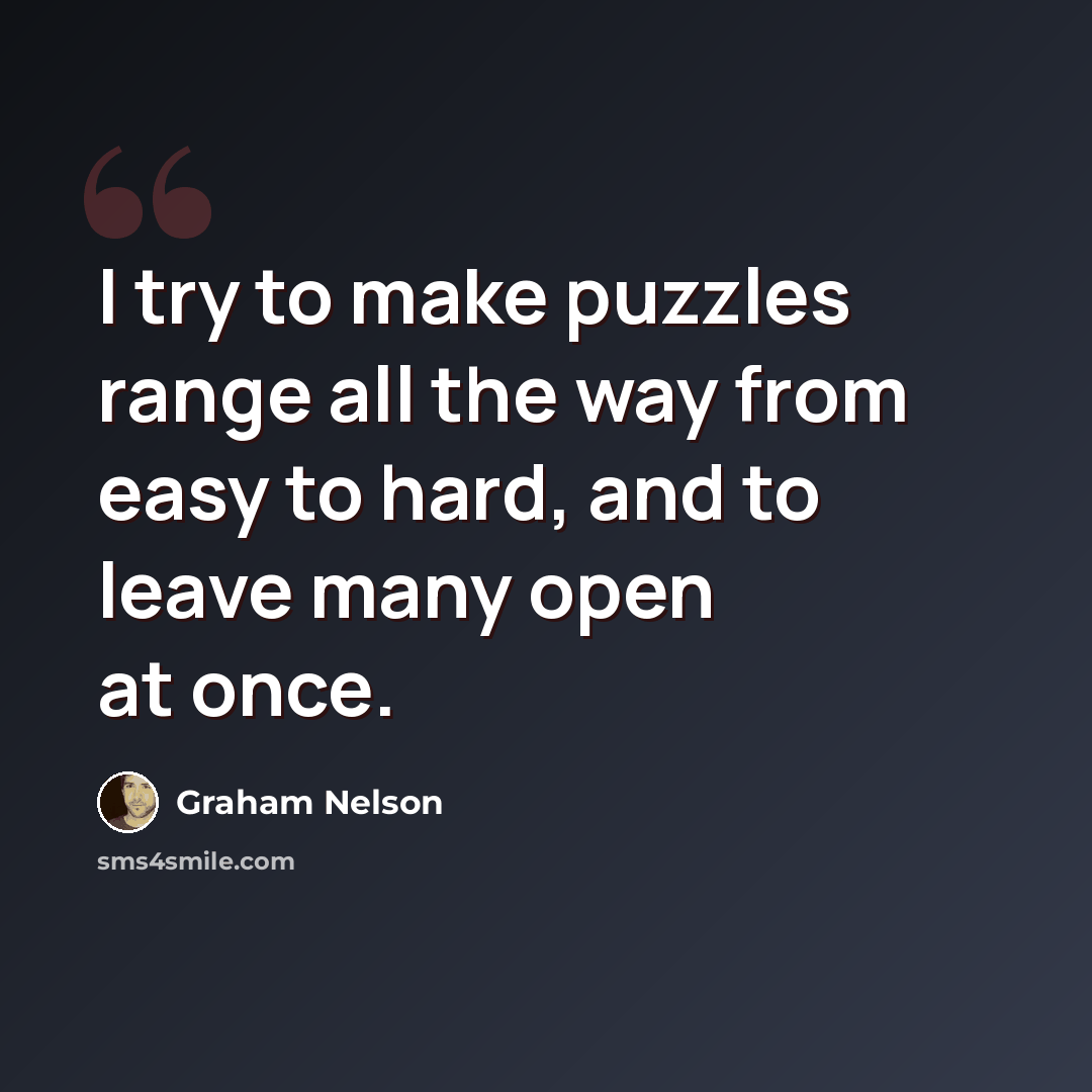 “I try to make puzzles range all the way from easy to hard, and to leave many open at once.” quote by Graham Nelson