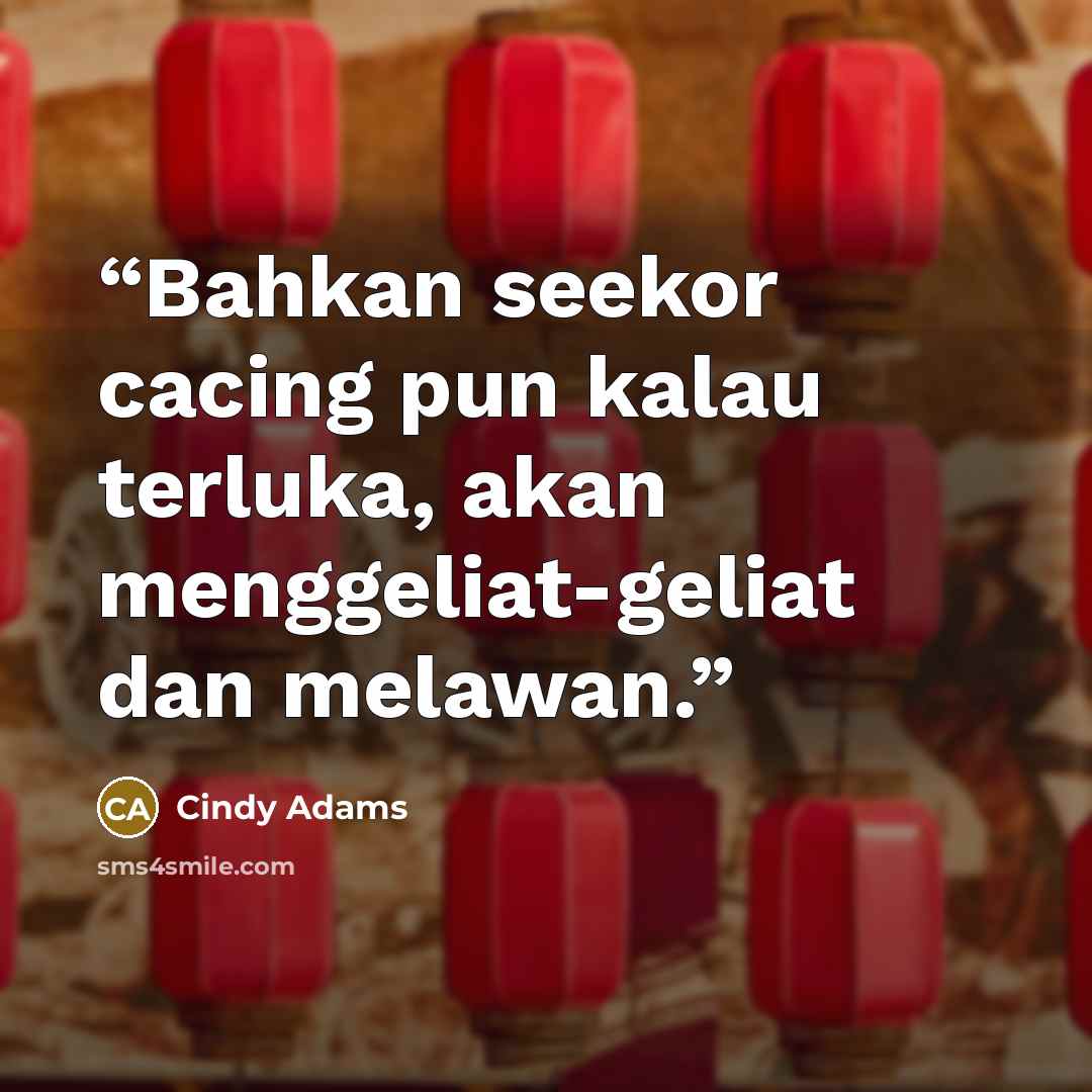 “Bahkan seekor cacing pun kalau terluka, akan menggeliat-geliat dan melawan.” quote by Cindy Adams