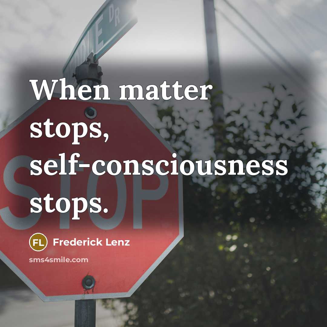 “When matter stops, self-consciousness stops.” quote by Frederick Lenz