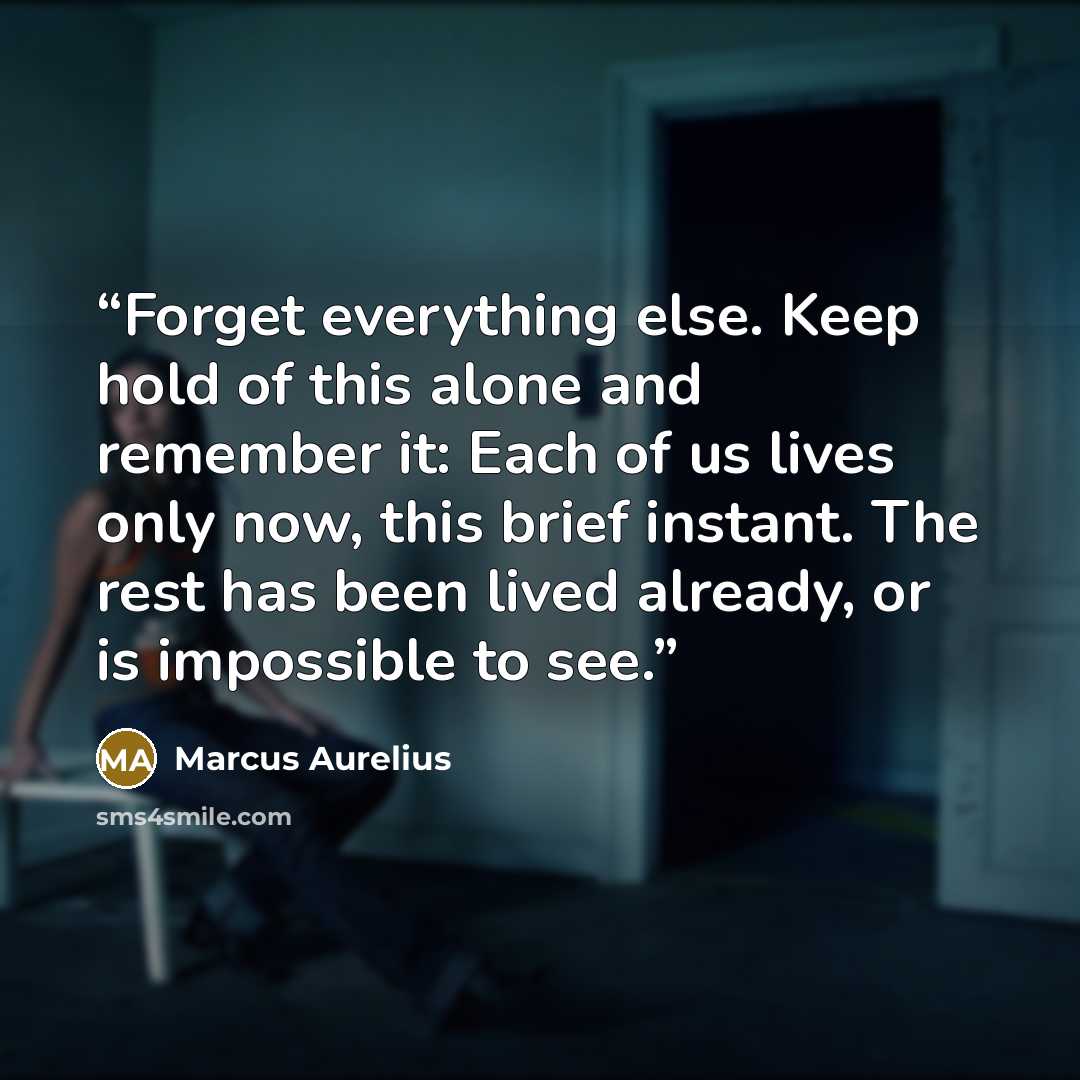 “Forget everything else. Keep hold of this alone and remember it: Each of us lives only now, this brief instant. The rest has been lived already, or is impossible to see.” quote by Marcus Aurelius