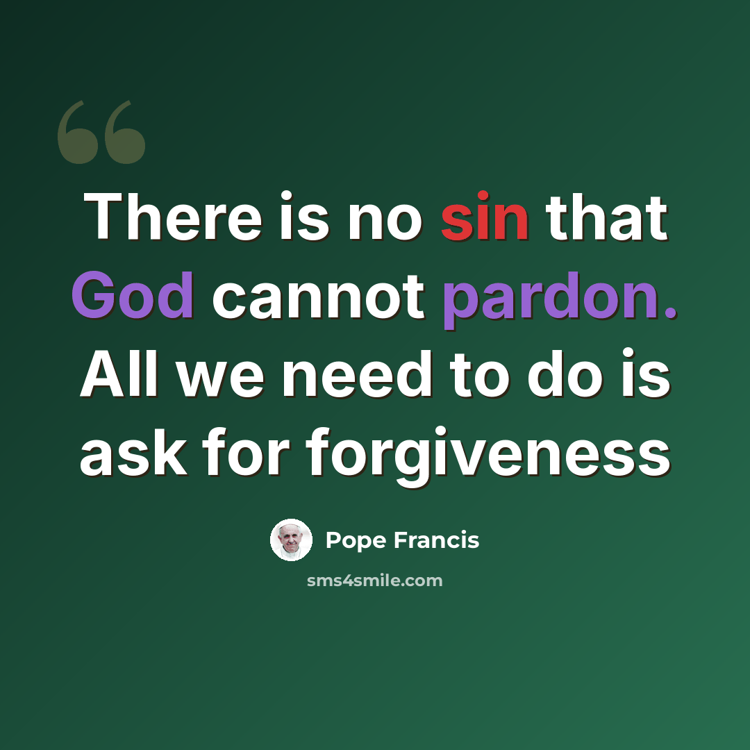 “There is no sin that God cannot pardon. All we need to do is ask for forgiveness” quote by Pope Francis
