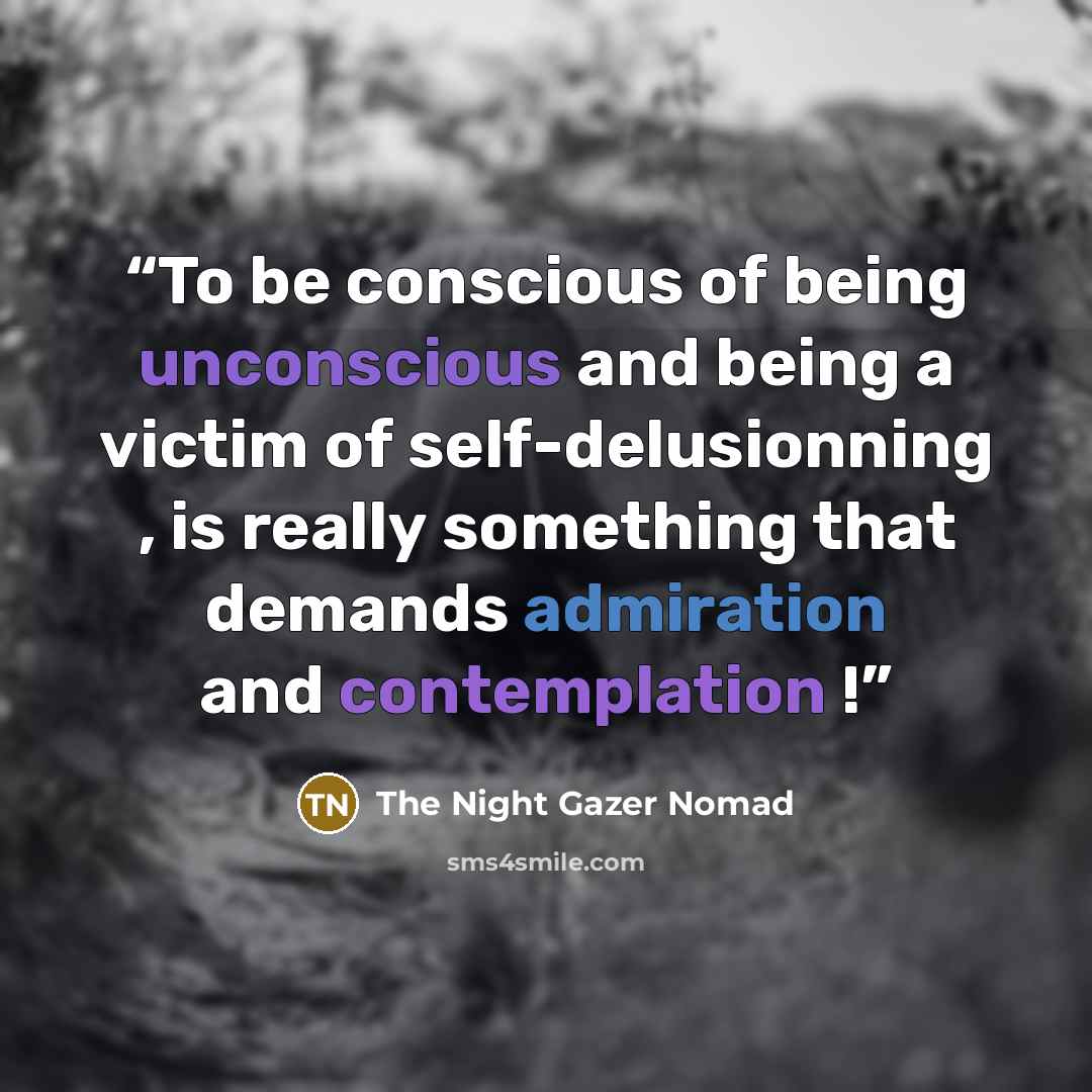 “To be conscious of being unconscious and being a victim of self-delusionning , is really something that demands admiration and contemplation !” quote by The Night Gazer Nomad
