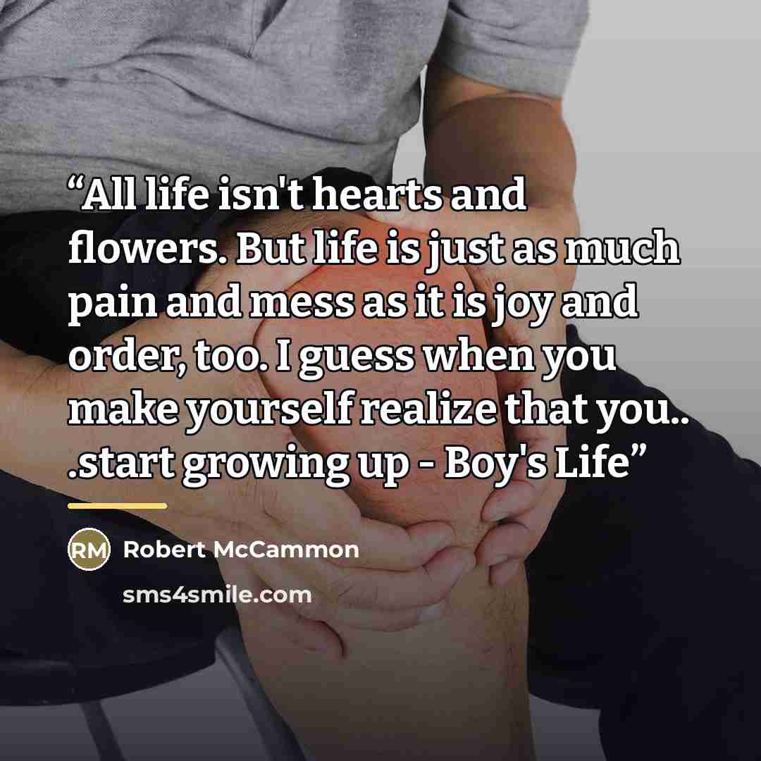 “All life isn't hearts and flowers. But life is just as much pain and mess as it is joy and order, too. I guess when you make yourself realize that you.. .start growing up - Boy's Life” quote by Robert McCammon