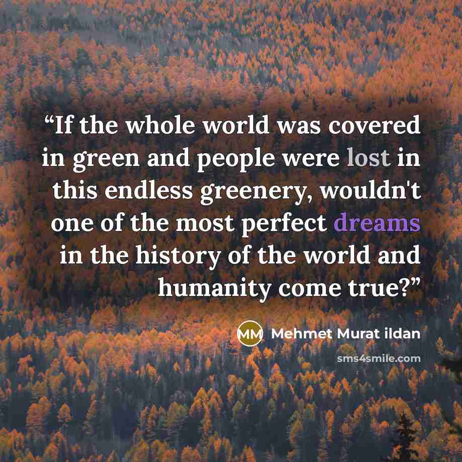 “If the whole world was covered in green and people were lost in this endless greenery, wouldn't one of the most perfect dreams in the history of the world and humanity come true?” quote by Mehmet Murat ildan
