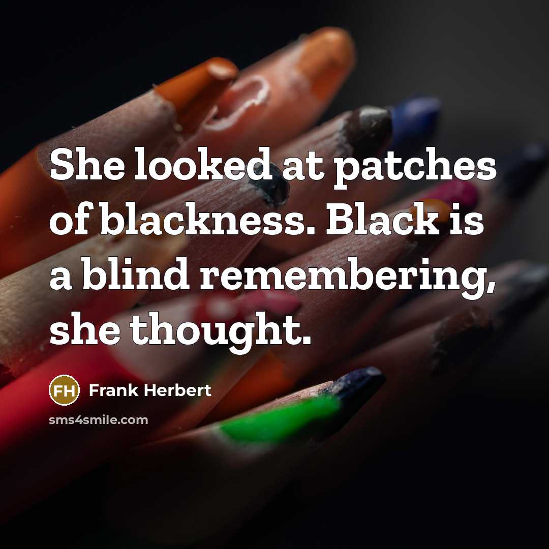 “She looked at patches of blackness. Black is a blind remembering, she thought.” quote by Frank Herbert