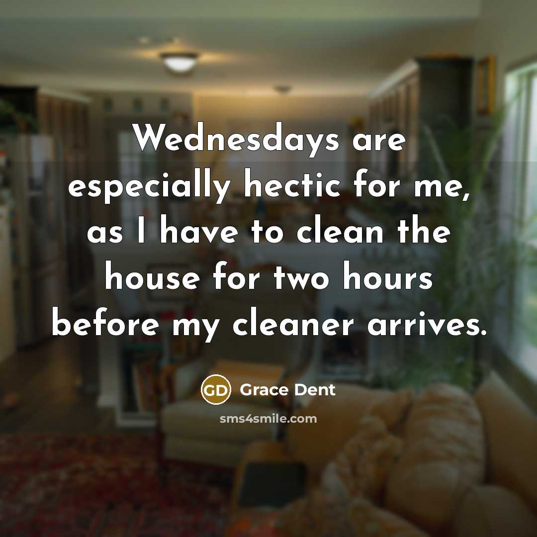 “Wednesdays are especially hectic for me, as I have to clean the house for two hours before my cleaner arrives.” quote by Grace Dent