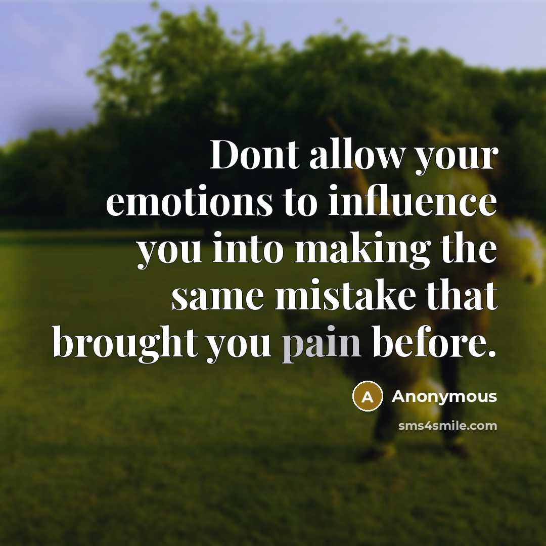 “Dont allow your emotions to influence you into making the same mistake that brought you pain before.” quote by Anonymous