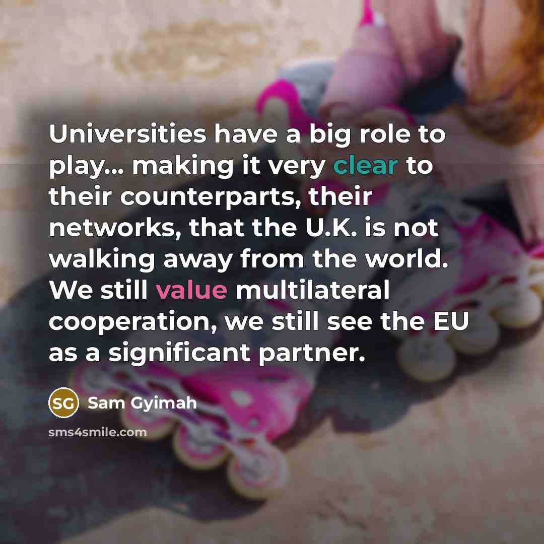“Universities have a big role to play... making it very clear to their counterparts, their networks, that the U.K. is not walking away from the world. We still value multilateral cooperation, we still see the EU as a significant partner.” quote by Sam Gyimah