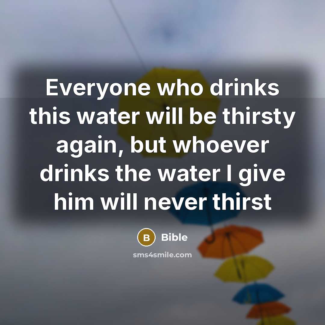 “Everyone who drinks this water will be thirsty again, but whoever drinks the water I give him will never thirst” quote by Bible