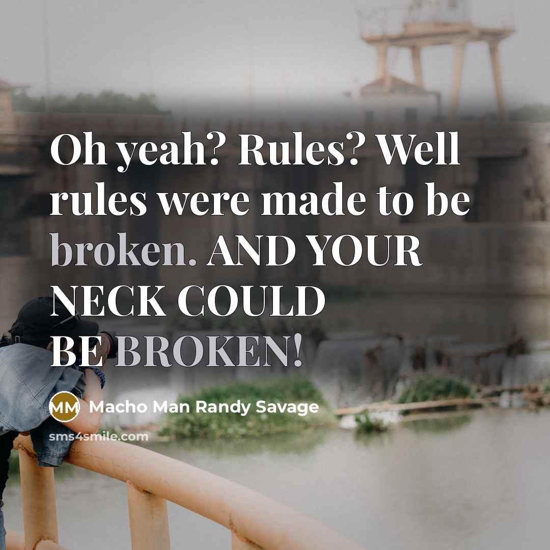 “Oh yeah? Rules? Well rules were made to be broken. AND YOUR NECK COULD BE BROKEN!” quote by Macho Man Randy Savage