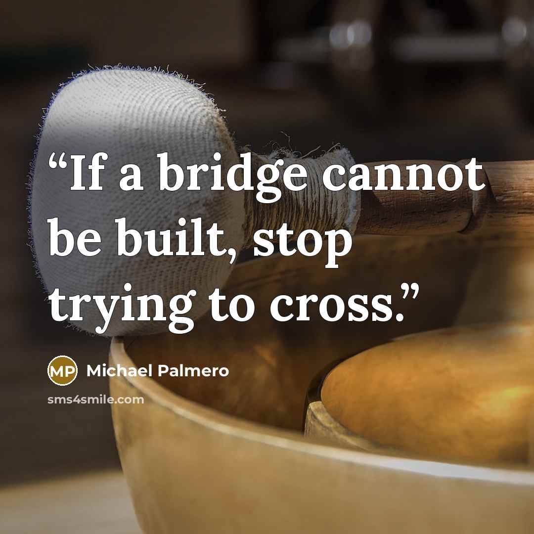 “If a bridge cannot be built, stop trying to cross.” quote by Michael Palmero