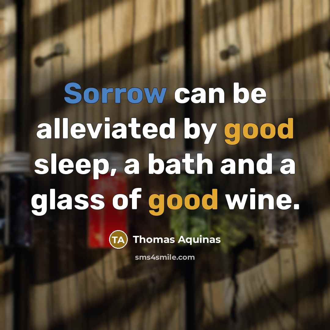 “Sorrow can be alleviated by good sleep, a bath and a glass of good wine.” quote by Thomas Aquinas