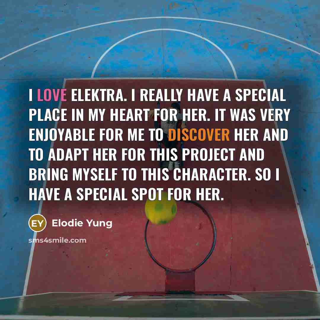 “I love Elektra. I really have a special place in my heart for her. It was very enjoyable for me to discover her and to adapt her for this project and bring myself to this character. So I have a special spot for her.” quote by Elodie Yung