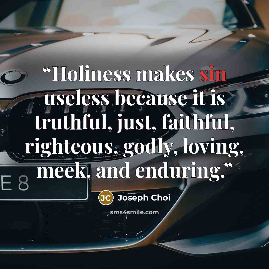 “Holiness makes sin useless because it is truthful, just, faithful, righteous, godly, loving, meek, and enduring.” quote by Joseph Choi