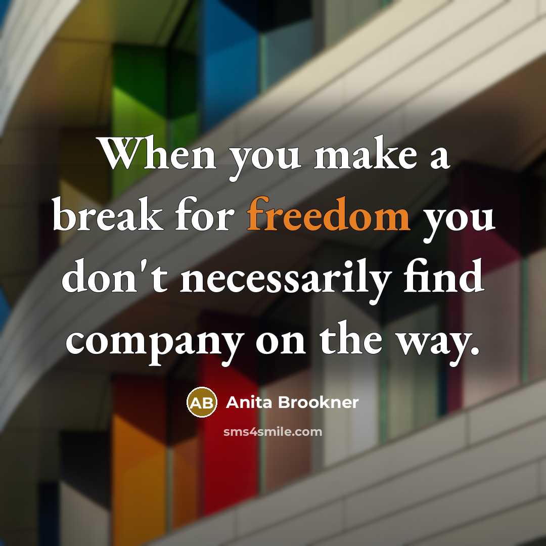 “When you make a break for freedom you don't necessarily find company on the way.” quote by Anita Brookner