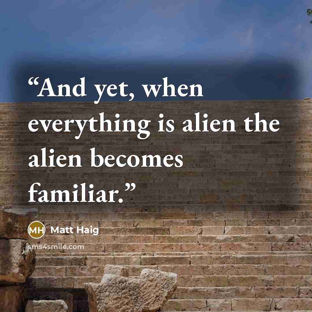 “And yet, when everything is alien the alien becomes familiar.” quote by Matt Haig