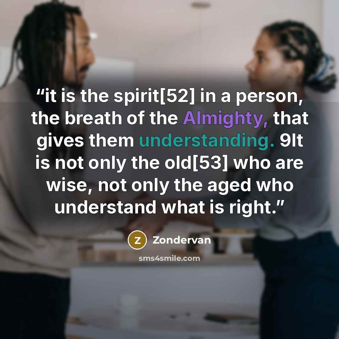 “it is the spirit[52] in a person, the breath of the Almighty, that gives them understanding. 9It is not only the old[53] who are wise, not only the aged who understand what is right.” quote by Zondervan