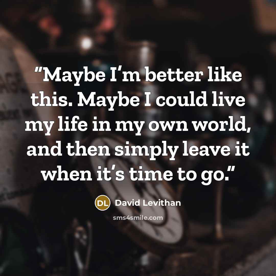 “Maybe I’m better like this. Maybe I could live my life in my own world, and then simply leave it when it’s time to go.” quote by David Levithan