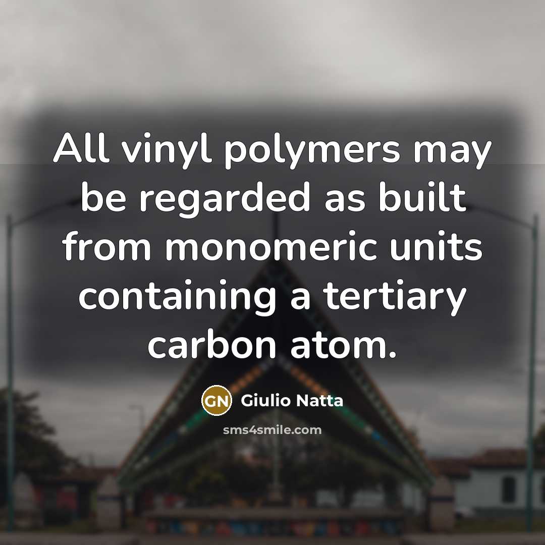 “All vinyl polymers may be regarded as built from monomeric units containing a tertiary carbon atom.” quote by Giulio Natta