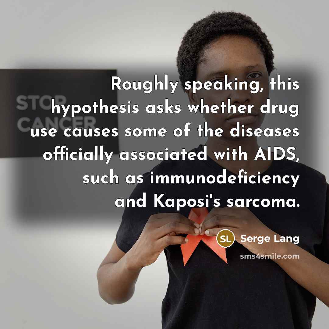 “Roughly speaking, this hypothesis asks whether drug use causes some of the diseases officially associated with AIDS, such as immunodeficiency and Kaposi's sarcoma.” quote by Serge Lang