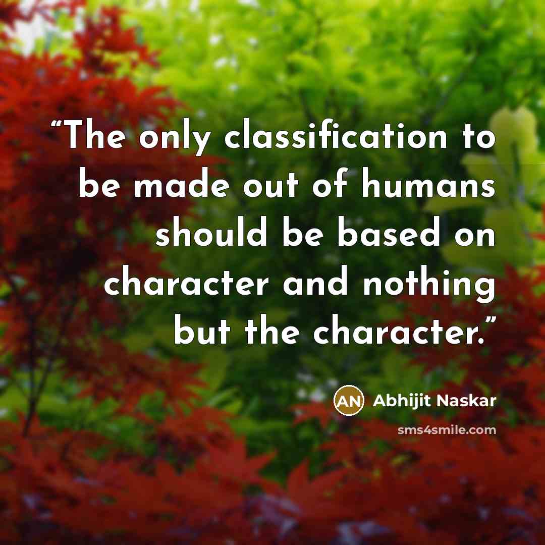 “The only classification to be made out of humans should be based on character and nothing but the character.” quote by Abhijit Naskar