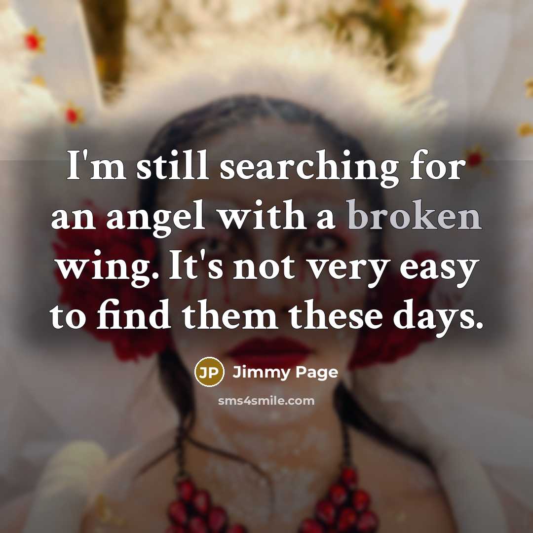 “I'm still searching for an angel with a broken wing. It's not very easy to find them these days.” quote by Jimmy Page