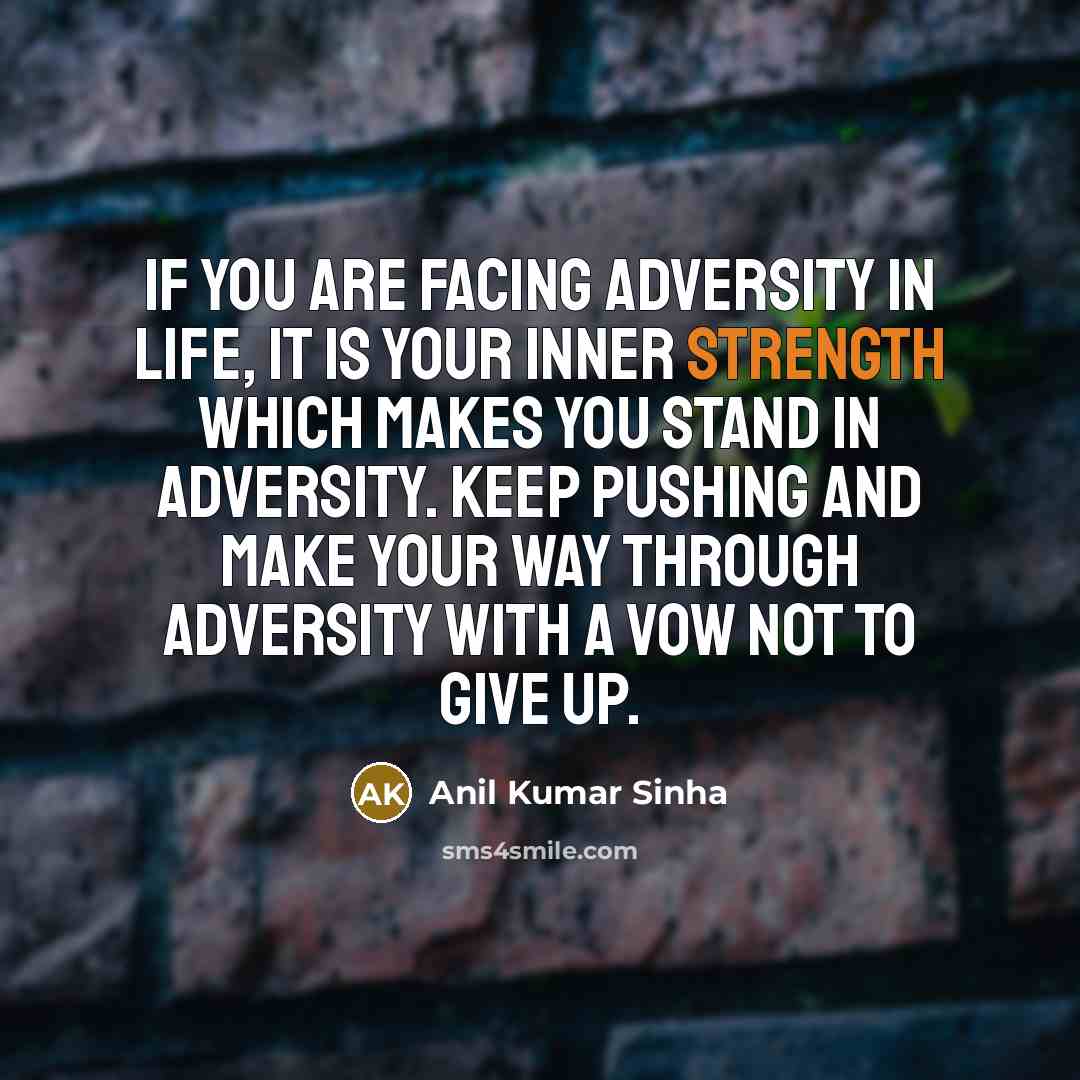“If you are facing adversity in life, it is your inner strength which makes you stand in adversity. Keep pushing and make your way through adversity with a vow not to give up.” quote by Anil Kumar Sinha
