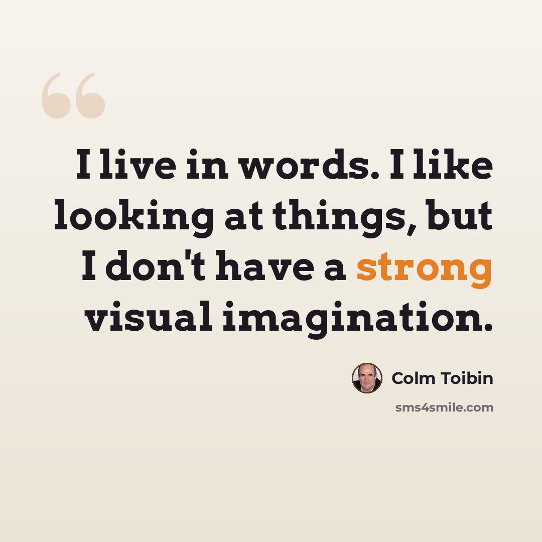 “I live in words. I like looking at things, but I don't have a strong visual imagination.” quote by Colm Toibin