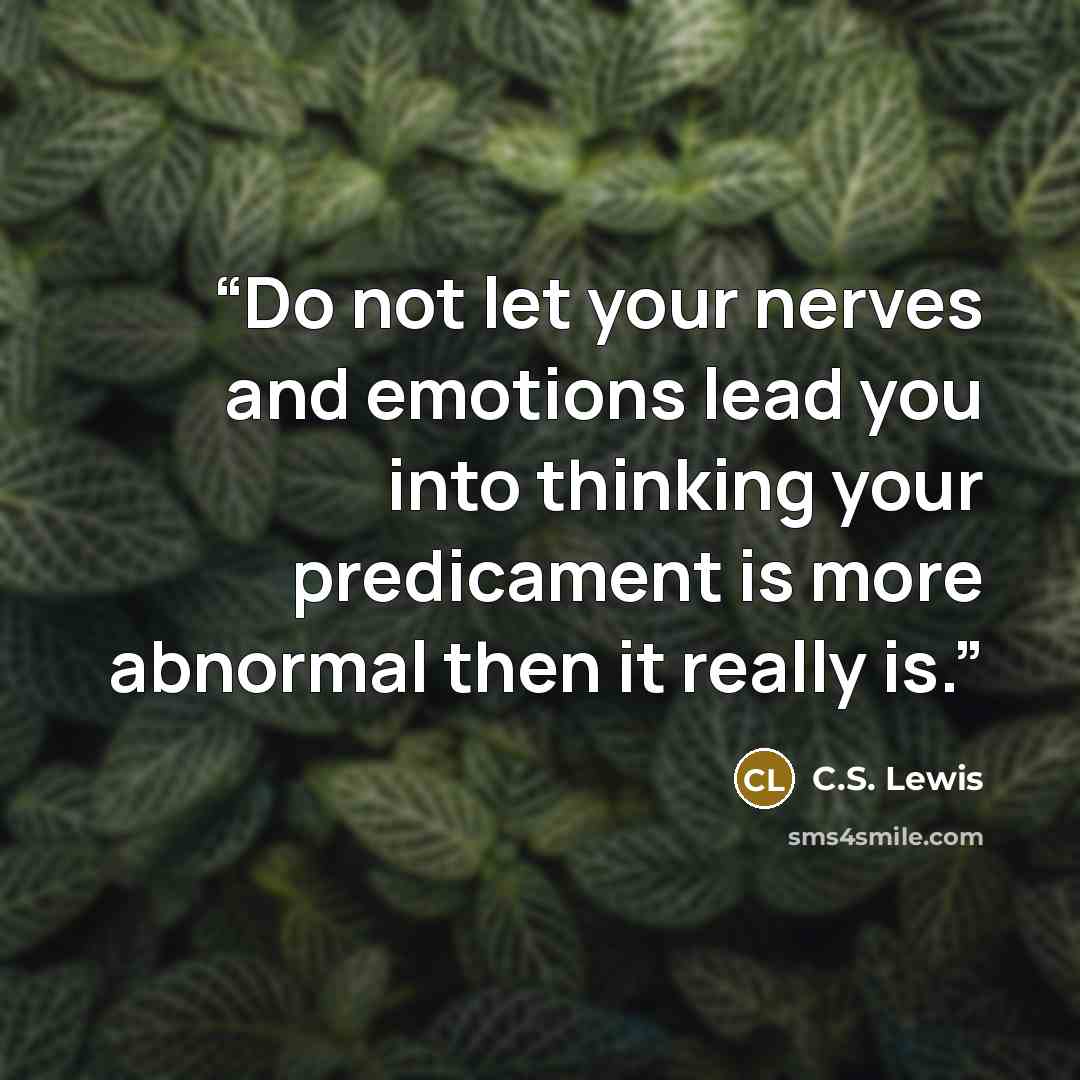 “Do not let your nerves and emotions lead you into thinking your predicament is more abnormal then it really is.” quote by C.S. Lewis