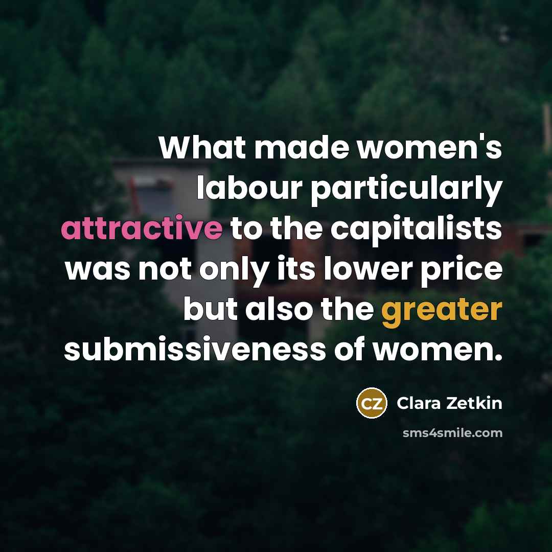 “What made women's labour particularly attractive to the capitalists was not only its lower price but also the greater submissiveness of women.” quote by Clara Zetkin