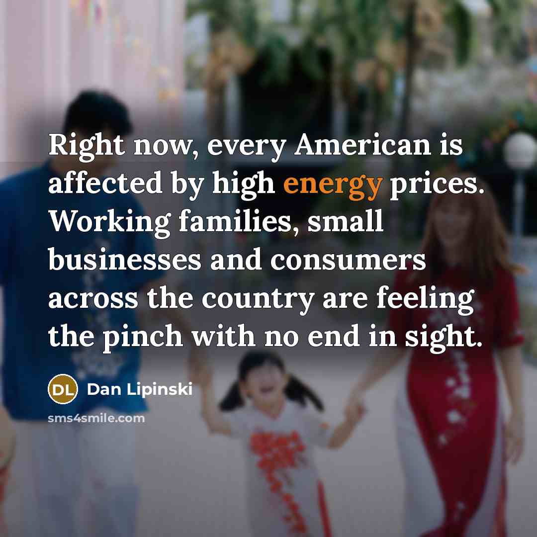 “Right now, every American is affected by high energy prices. Working families, small businesses and consumers across the country are feeling the pinch with no end in sight.” quote by Dan Lipinski