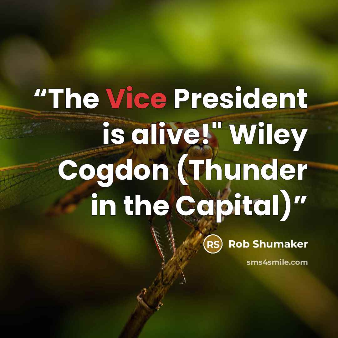 “The Vice President is alive!" Wiley Cogdon (Thunder in the Capital)” quote by Rob Shumaker