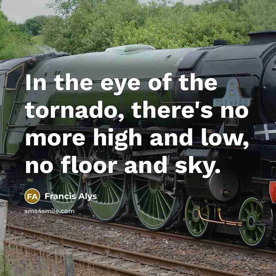 “In the eye of the tornado, there's no more high and low, no floor and sky.” quote by Francis Alys