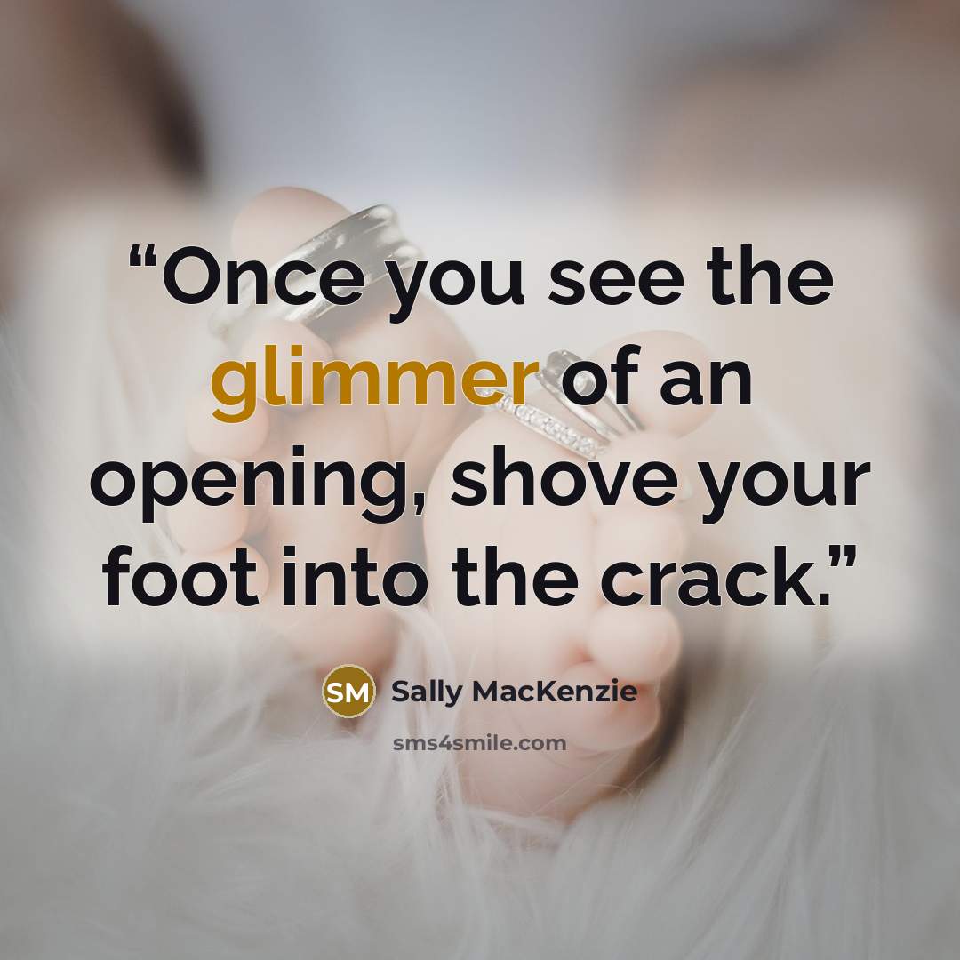 “Once you see the glimmer of an opening, shove your foot into the crack.” quote by Sally MacKenzie