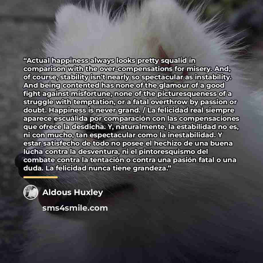 “Actual happiness always looks pretty squalid in comparison with the over-compensations for misery. And, of course, stability isn't nearly so spectacular as instability. And being contented has none of the glamour of a good fight against misfortune, none of the picturesqueness of a struggle with…” quote by Aldous Huxley