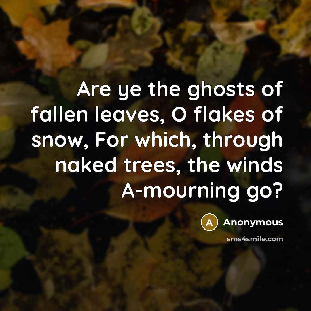 “Are ye the ghosts of fallen leaves, O flakes of snow, For which, through naked trees, the winds A-mourning go?” quote by Anonymous