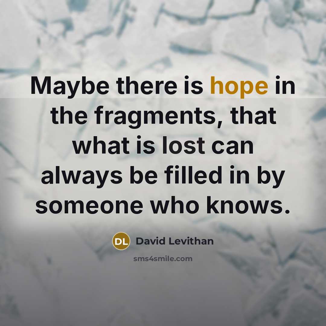 “Maybe there is hope in the fragments, that what is lost can always be filled in by someone who knows.” quote by David Levithan