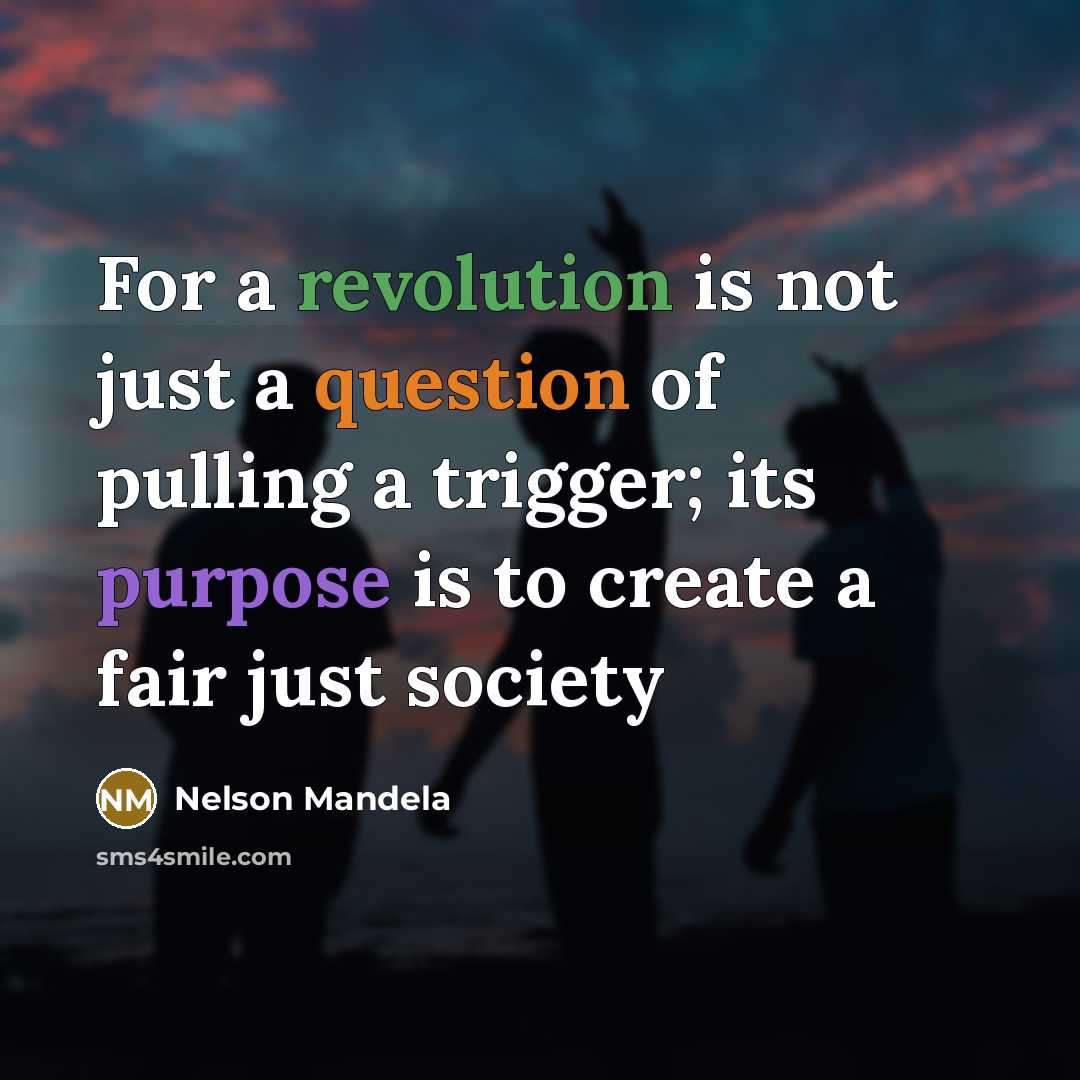 “For a revolution is not just a question of pulling a trigger; its purpose is to create a fair just society” quote by Nelson Mandela