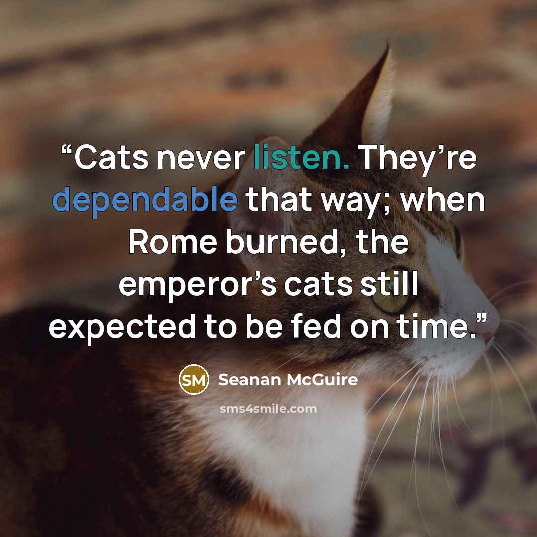 “Cats never listen. They’re dependable that way; when Rome burned, the emperor’s cats still expected to be fed on time.” quote by Seanan McGuire