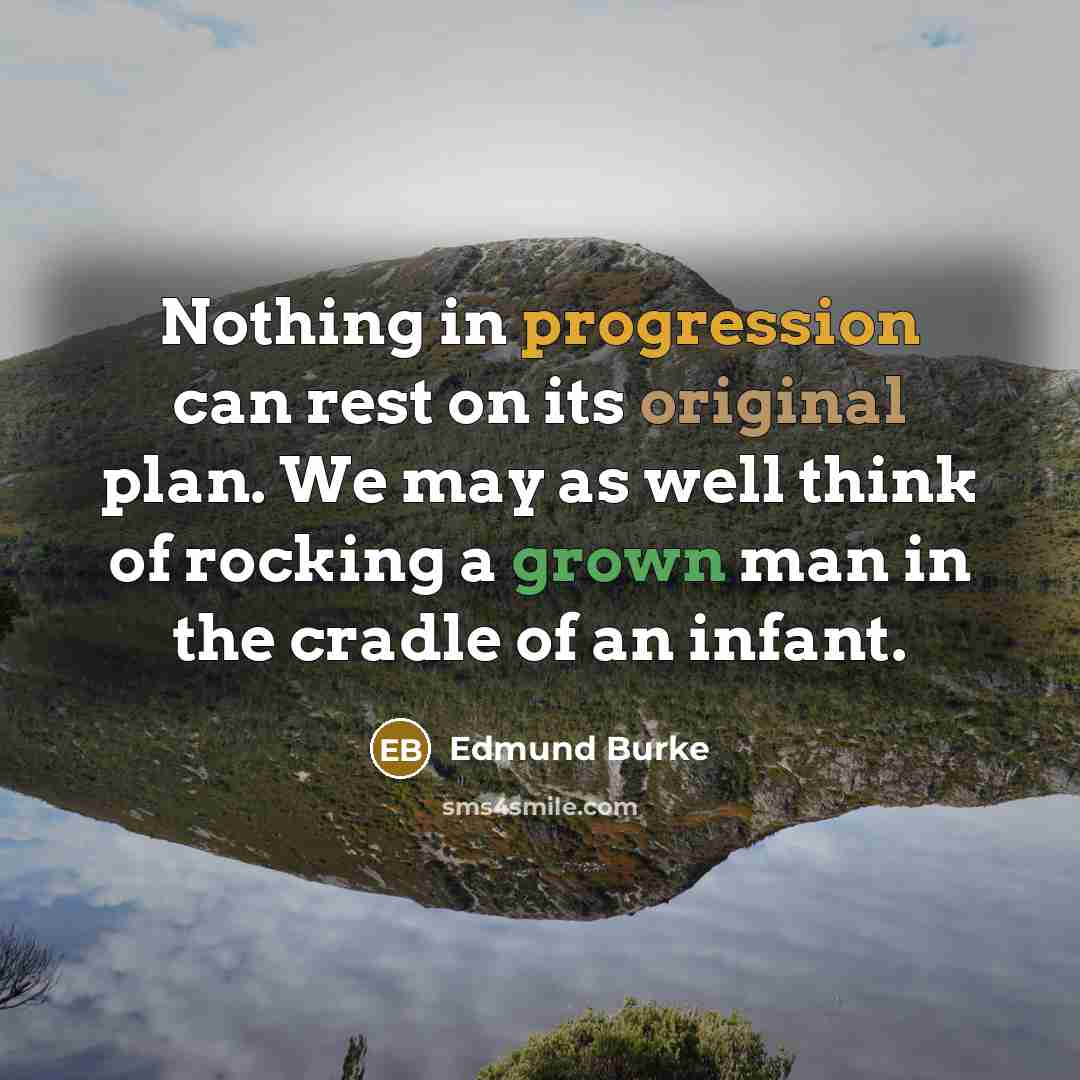 “Nothing in progression can rest on its original plan. We may as well think of rocking a grown man in the cradle of an infant.” quote by Edmund Burke