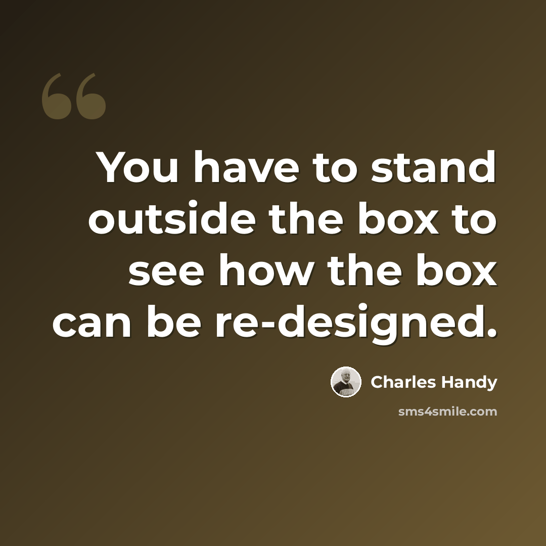 “You have to stand outside the box to see how the box can be re-designed.” quote by Charles Handy