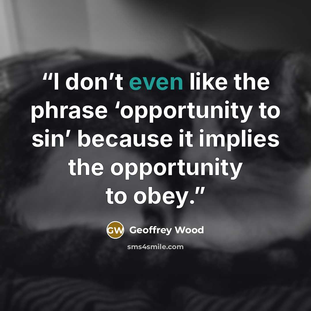 “I don’t even like the phrase ‘opportunity to sin’ because it implies the opportunity to obey.” quote by Geoffrey Wood