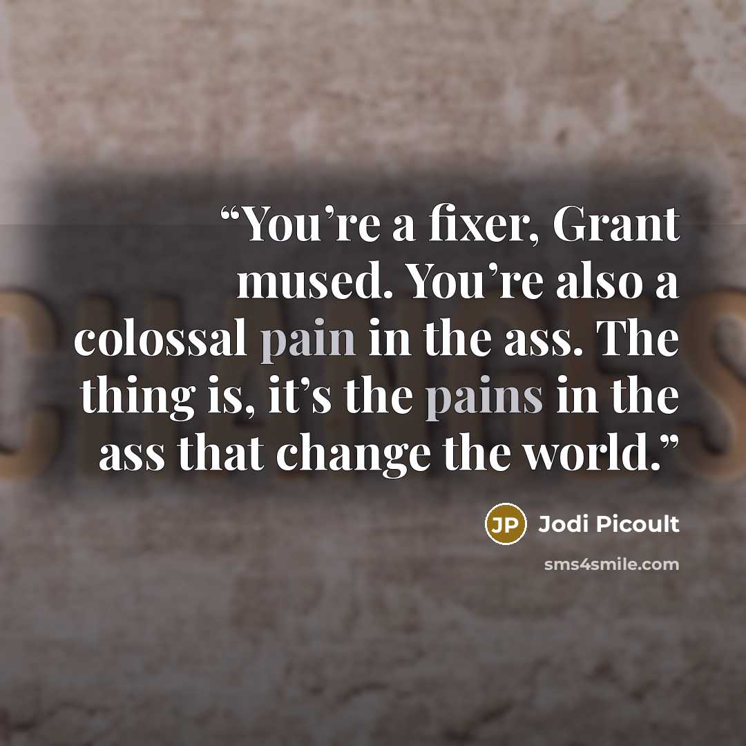 “You’re a fixer, Grant mused. You’re also a colossal pain in the ass. The thing is, it’s the pains in the ass that change the world.” quote by Jodi Picoult
