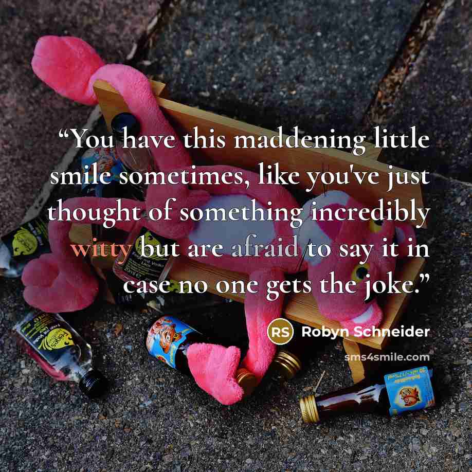 “You have this maddening little smile sometimes, like you've just thought of something incredibly witty but are afraid to say it in case no one gets the joke.” quote by Robyn Schneider